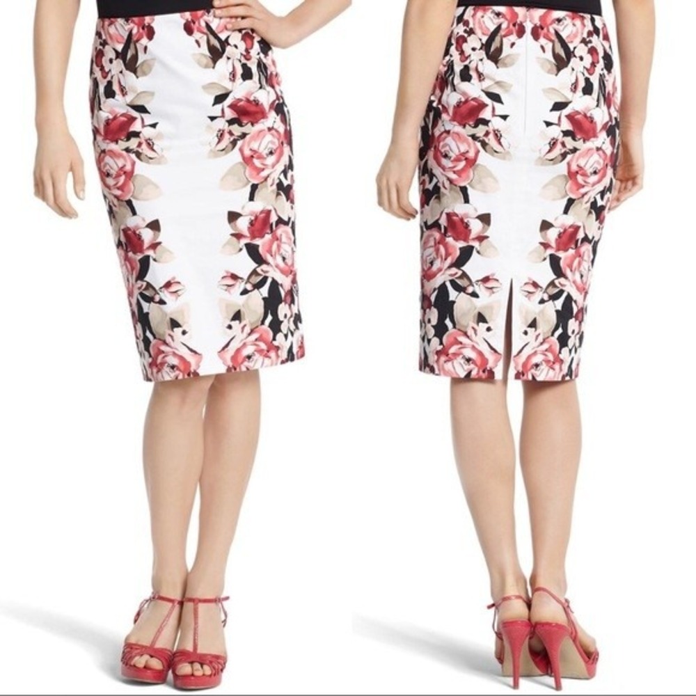 White House Black Market Floral‎ Pencil Skirt Career Office Size 6